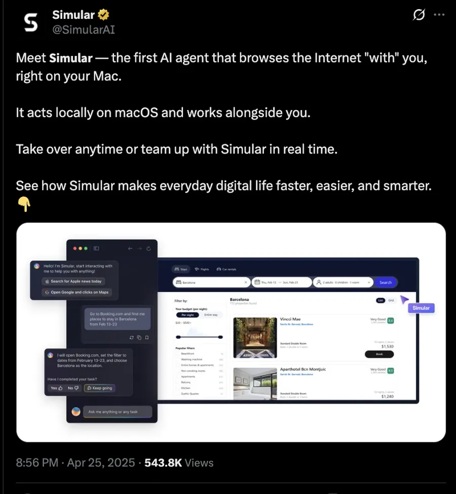 Simular launch post, 543.8K views